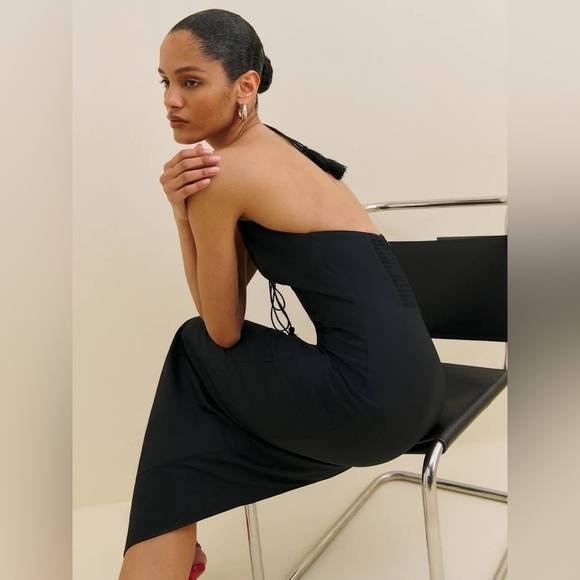 NEW Reformation Solasta Cotton Midi Halter Slip Dress Cocktail Black | size 2 - Picture 3 of 12